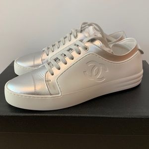 Chanel White/ Silver Sneakers Brand New